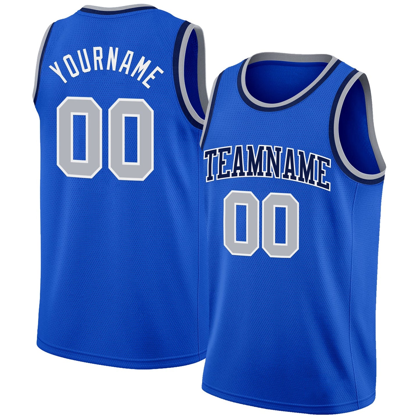 Custom Thunder Blue Gray White-Navy Authentic Basketball Jersey - Main View