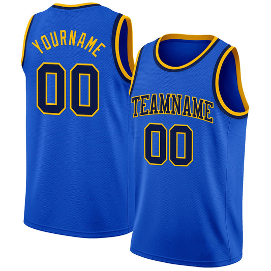 Custom Thunder Blue Navy-Gold Authentic Basketball Jersey - Main View