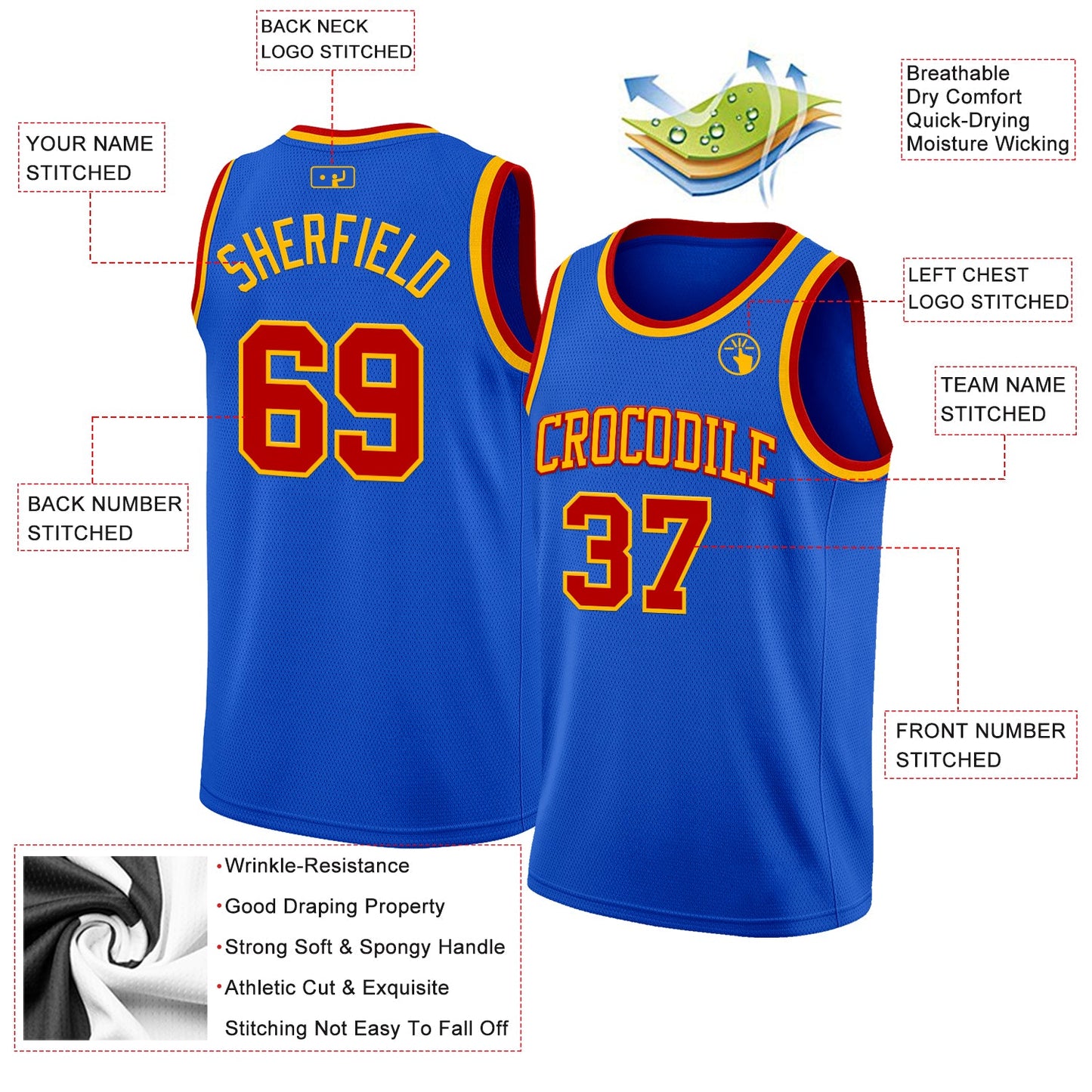 Custom Thunder Blue Red-Gold Authentic Basketball Jersey view 2
