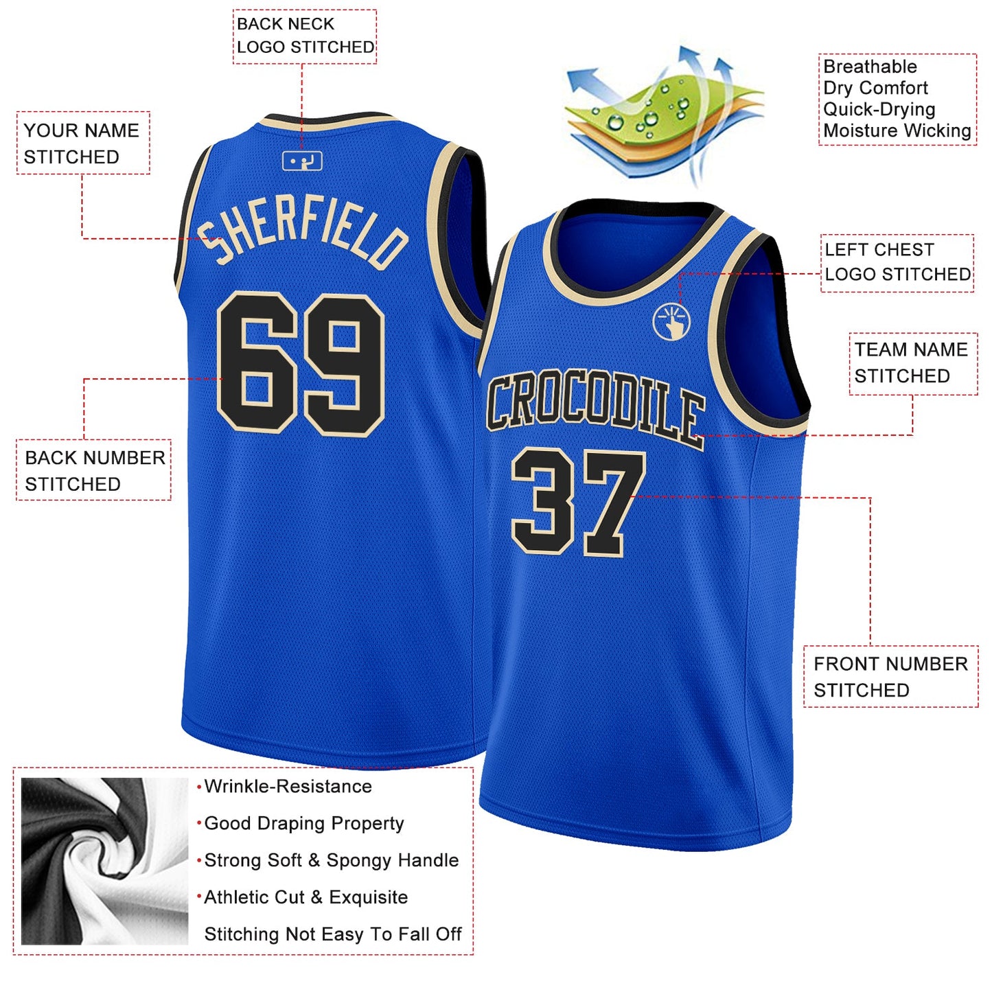Custom Thunder Blue Black-Cream Authentic Basketball Jersey view 2