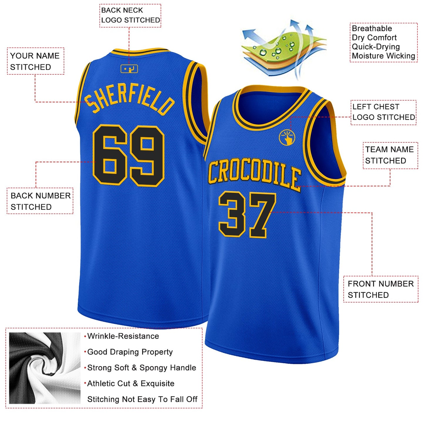 Custom Thunder Blue Black-Gold Authentic Basketball Jersey view 2