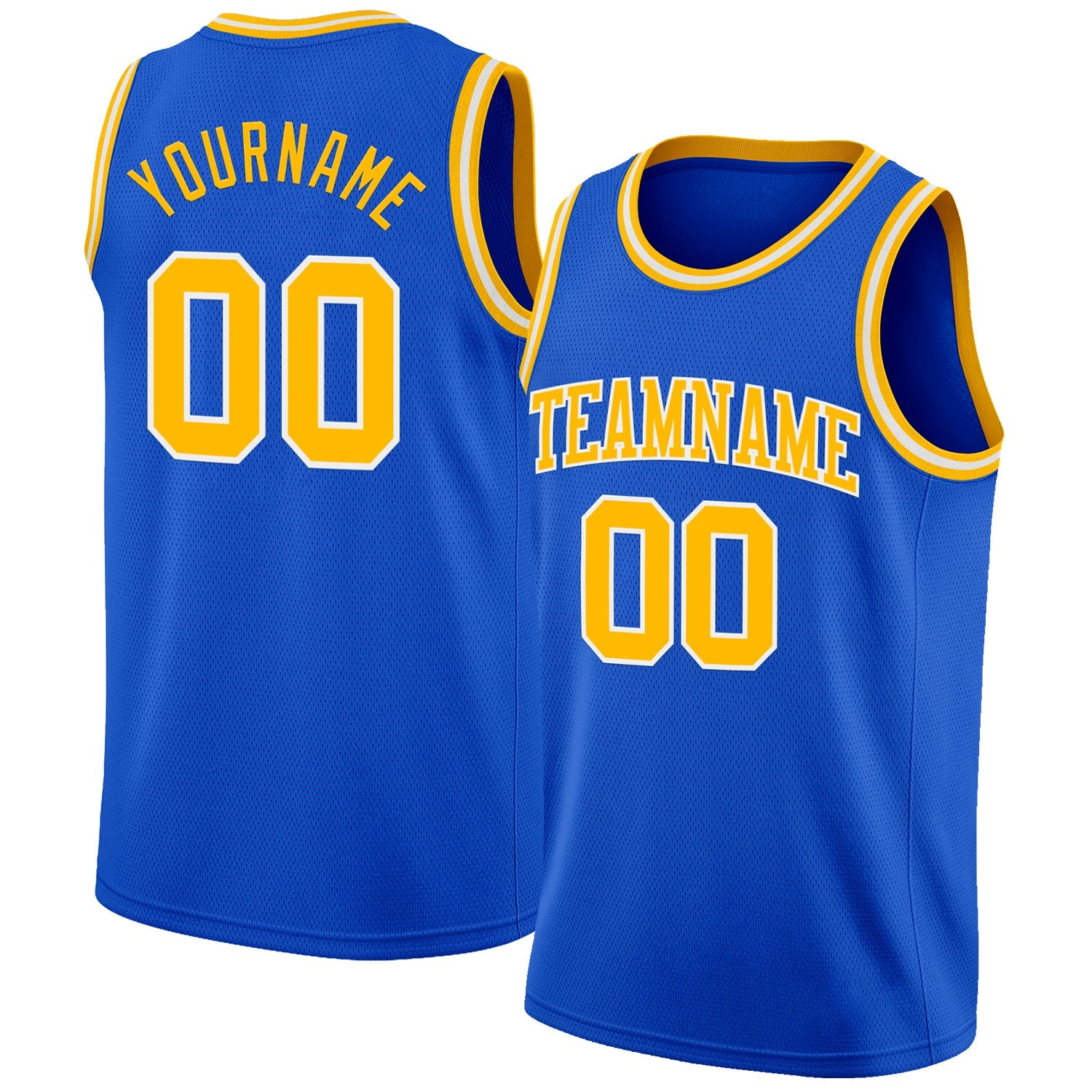 Custom Thunder Blue Gold-White Authentic Basketball Jersey - Main View