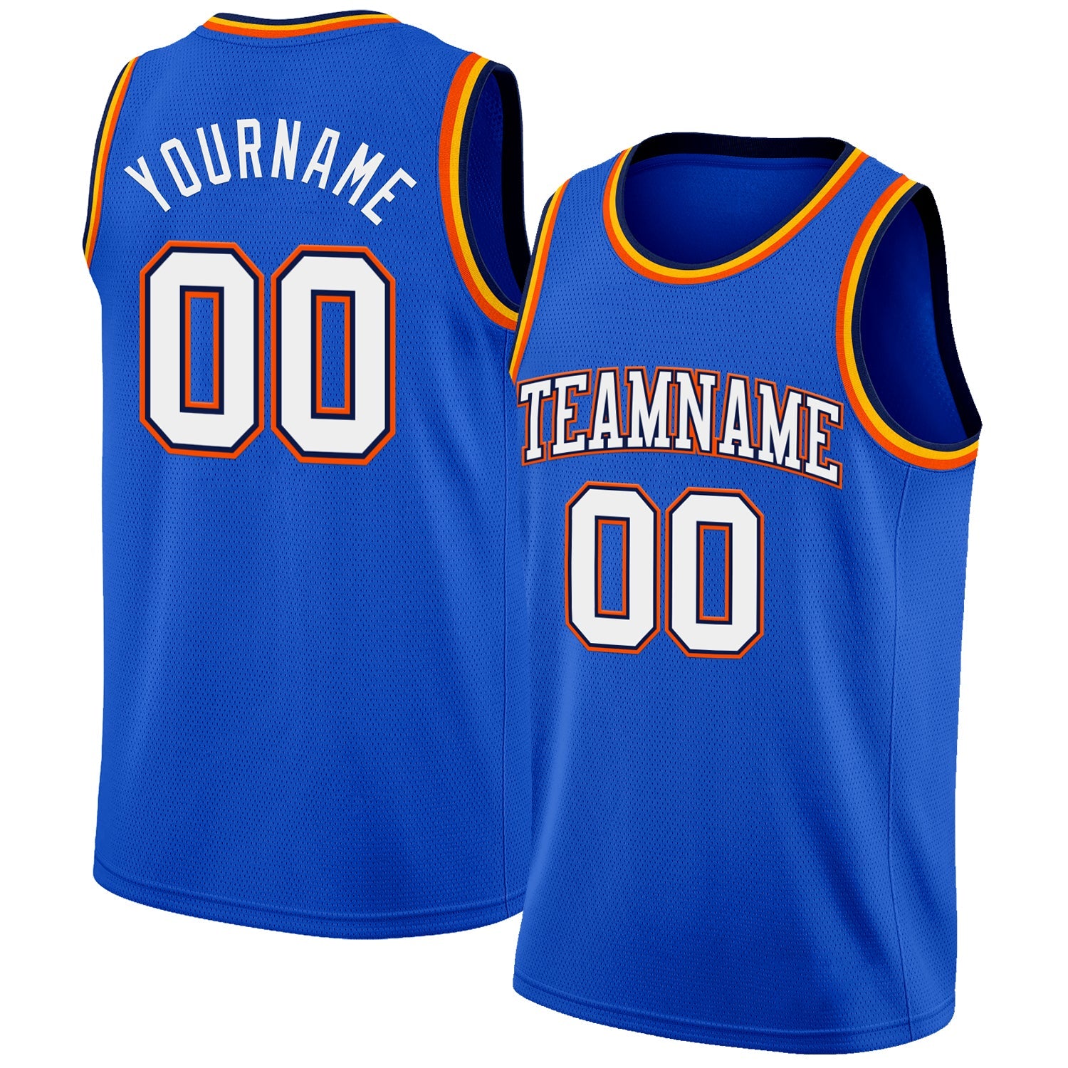 Custom Thunder Blue White Navy Orange-Gold Authentic Basketball Jersey - Main View