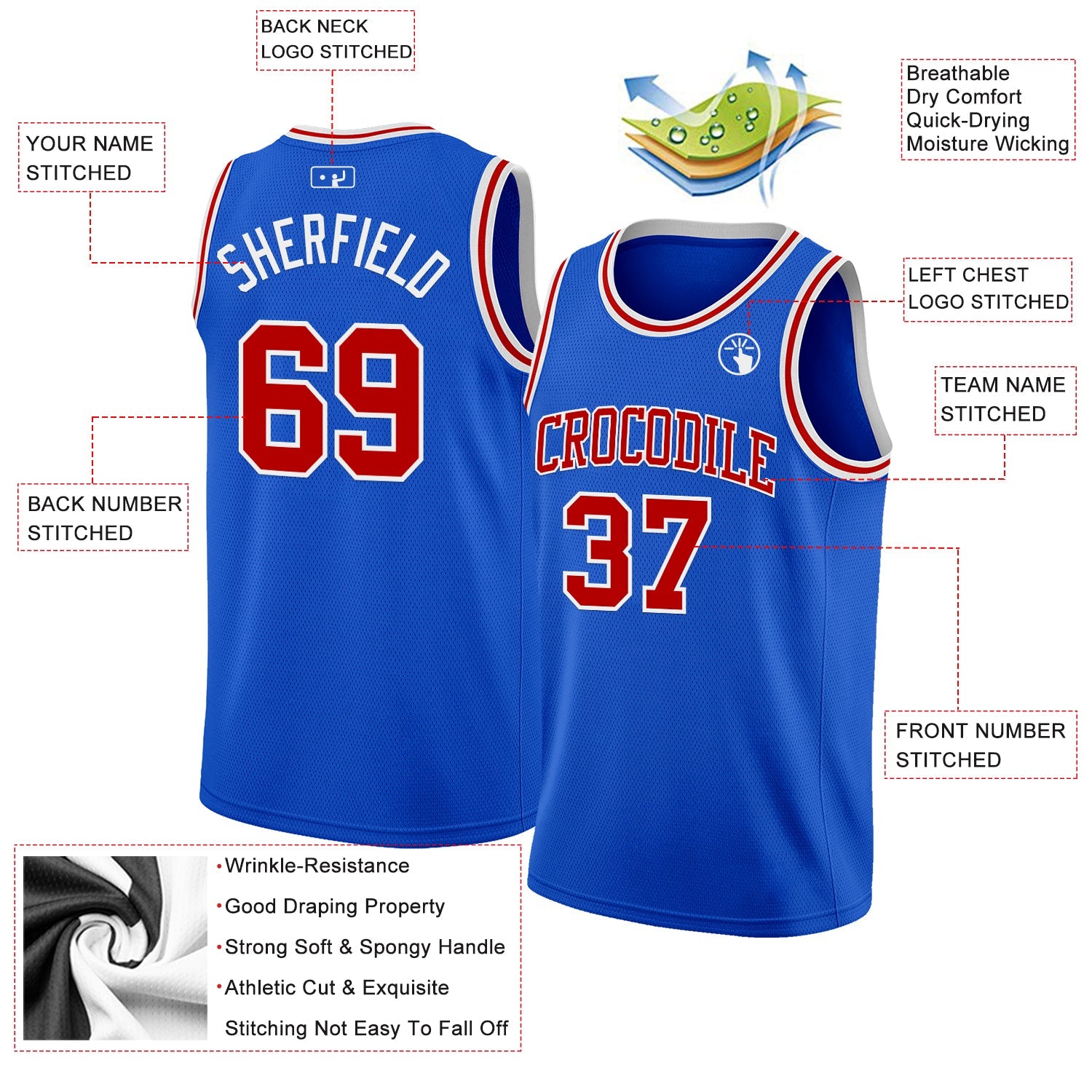 Custom Thunder Blue Red-White Authentic Basketball Jersey view 2