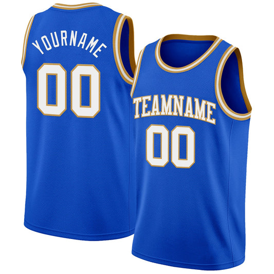 Custom Thunder Blue White-Old Gold Authentic Basketball Jersey - Main View
