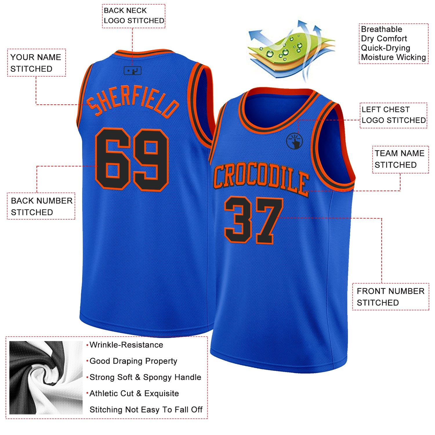 Custom Thunder Blue Black-Orange Authentic Basketball Jersey view 2