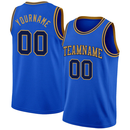 Custom Thunder Blue Navy-Old Gold Authentic Basketball Jersey - Main View