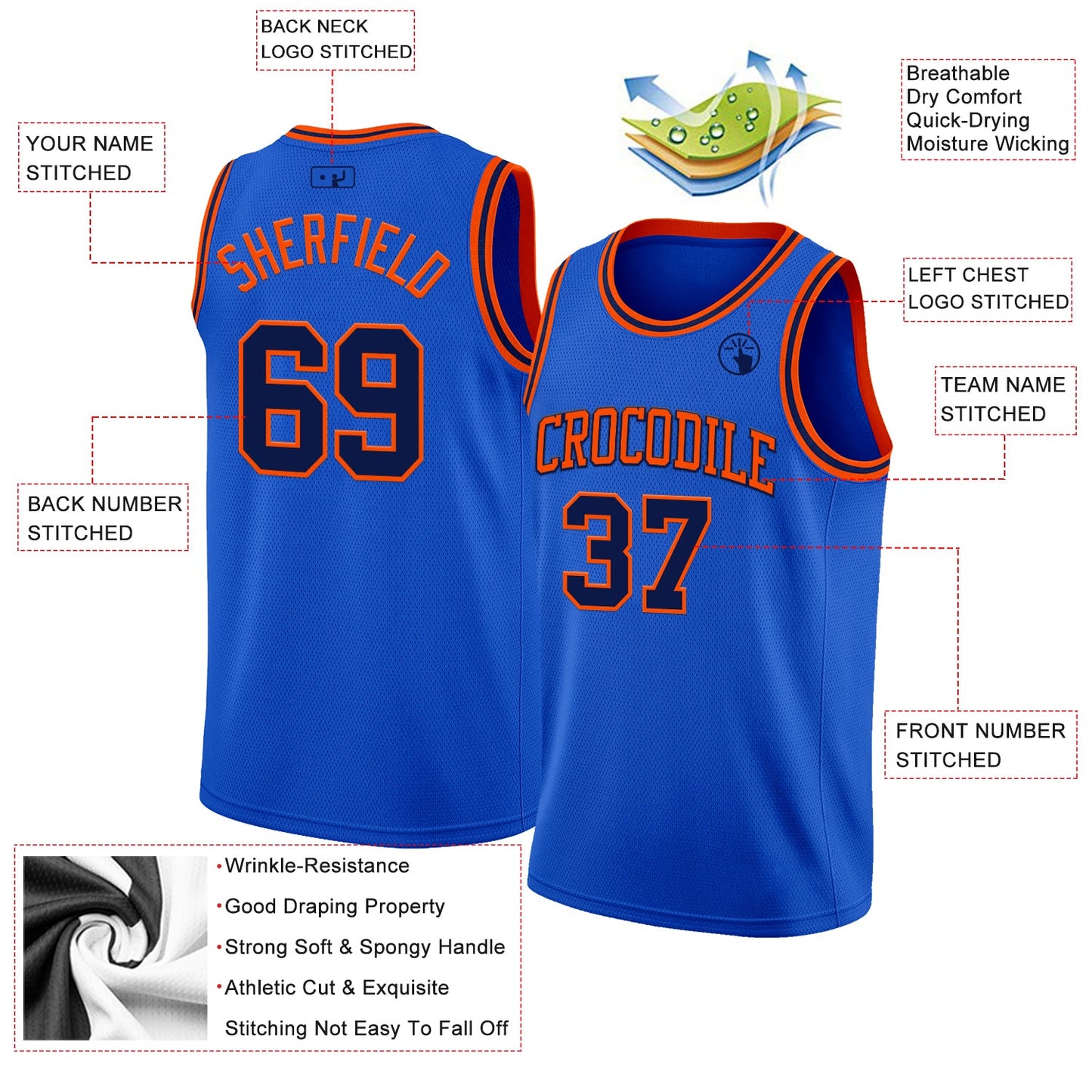 Custom Thunder Blue Navy-Orange Authentic Basketball Jersey view 2