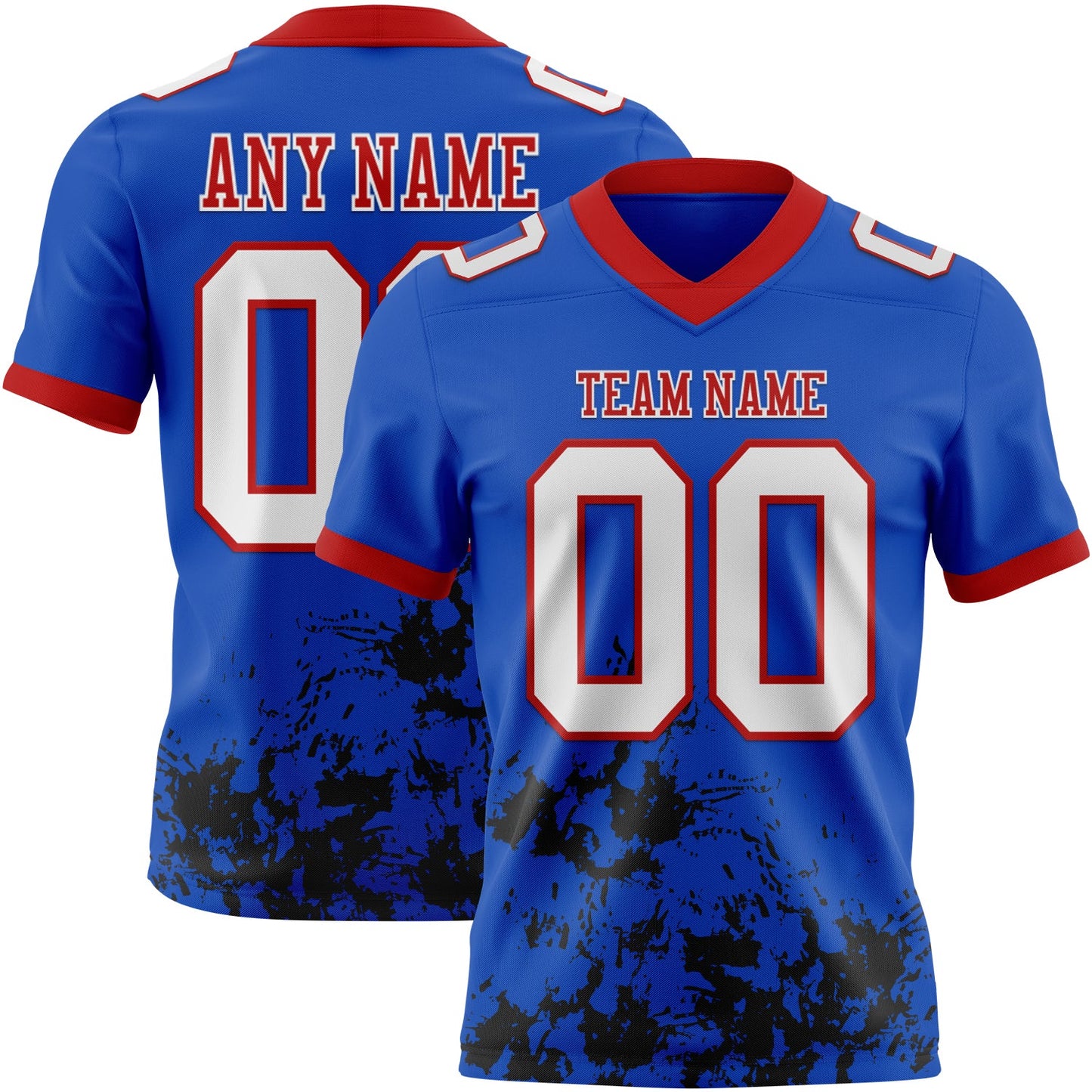 Custom Thunder Blue White Black-Red 3D Pattern Splash Authentic Football Jersey - Main View