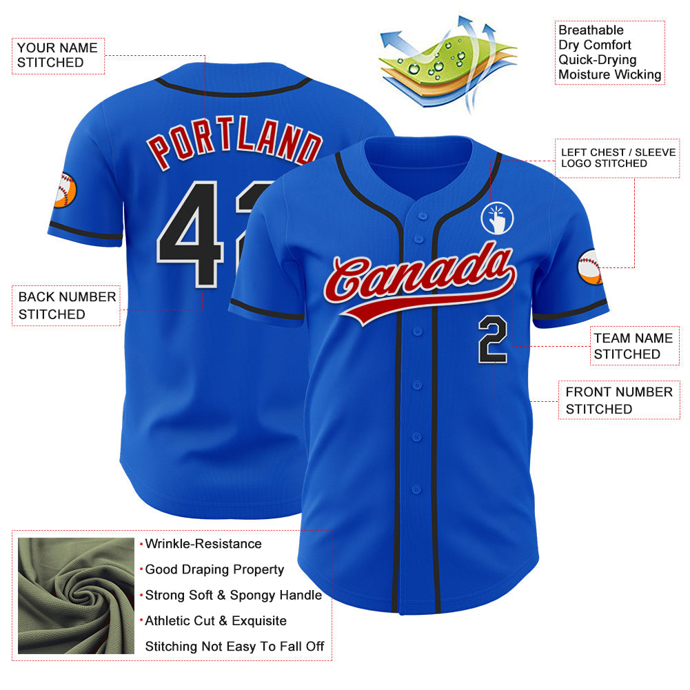 Custom Thunder Blue Black Red-White Authentic Baseball Jersey view 3