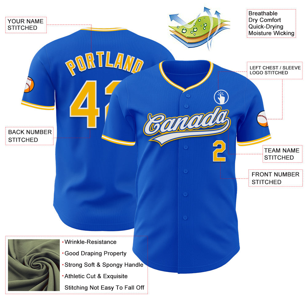 Custom Thunder Blue Gold-White Authentic Baseball Jersey view 3