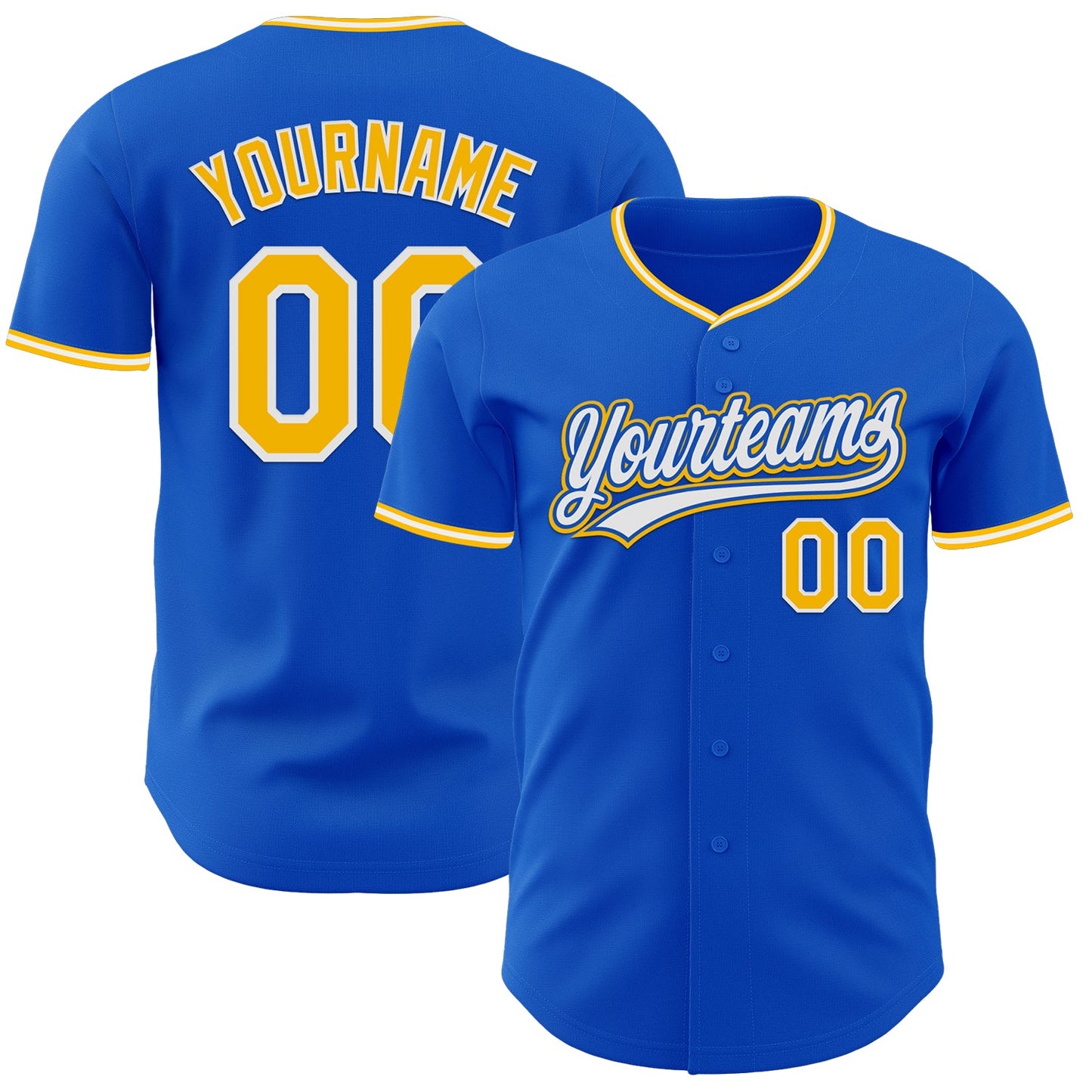 Custom Thunder Blue Gold-White Authentic Baseball Jersey - Main View