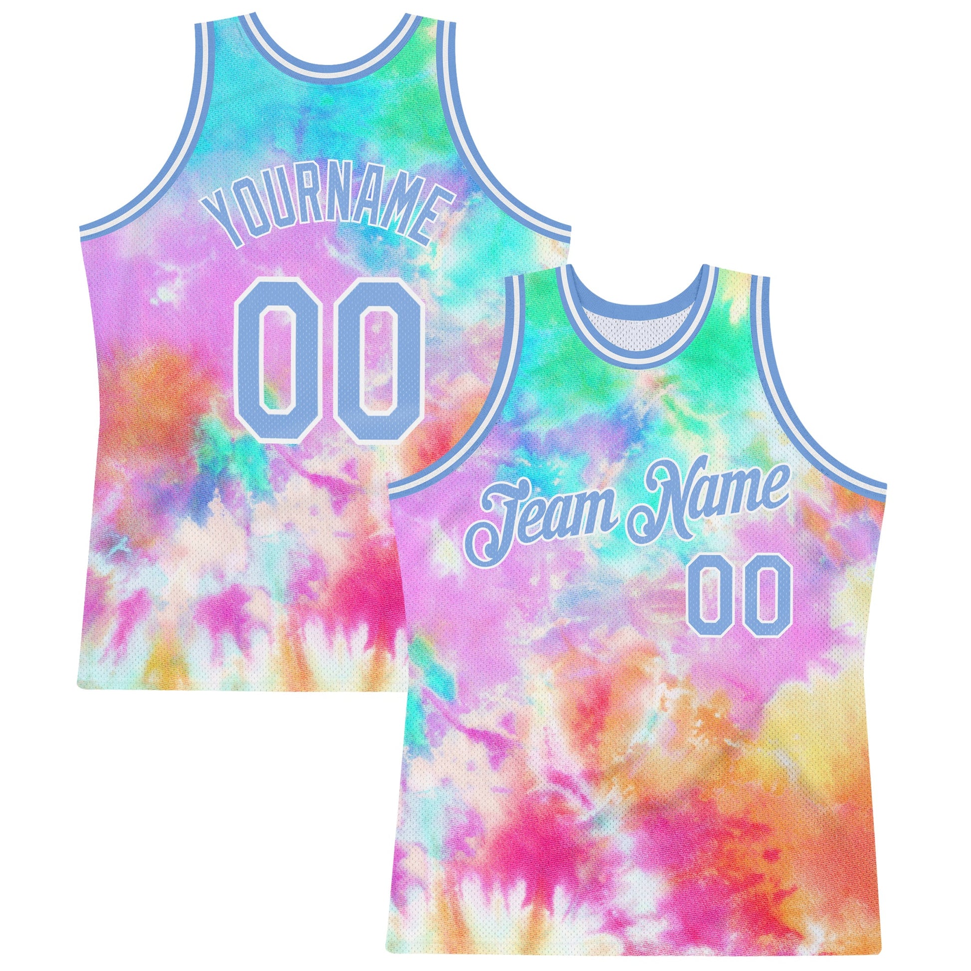 Custom Tie Dye Light Blue-White 3D Authentic Basketball Jersey - Main View