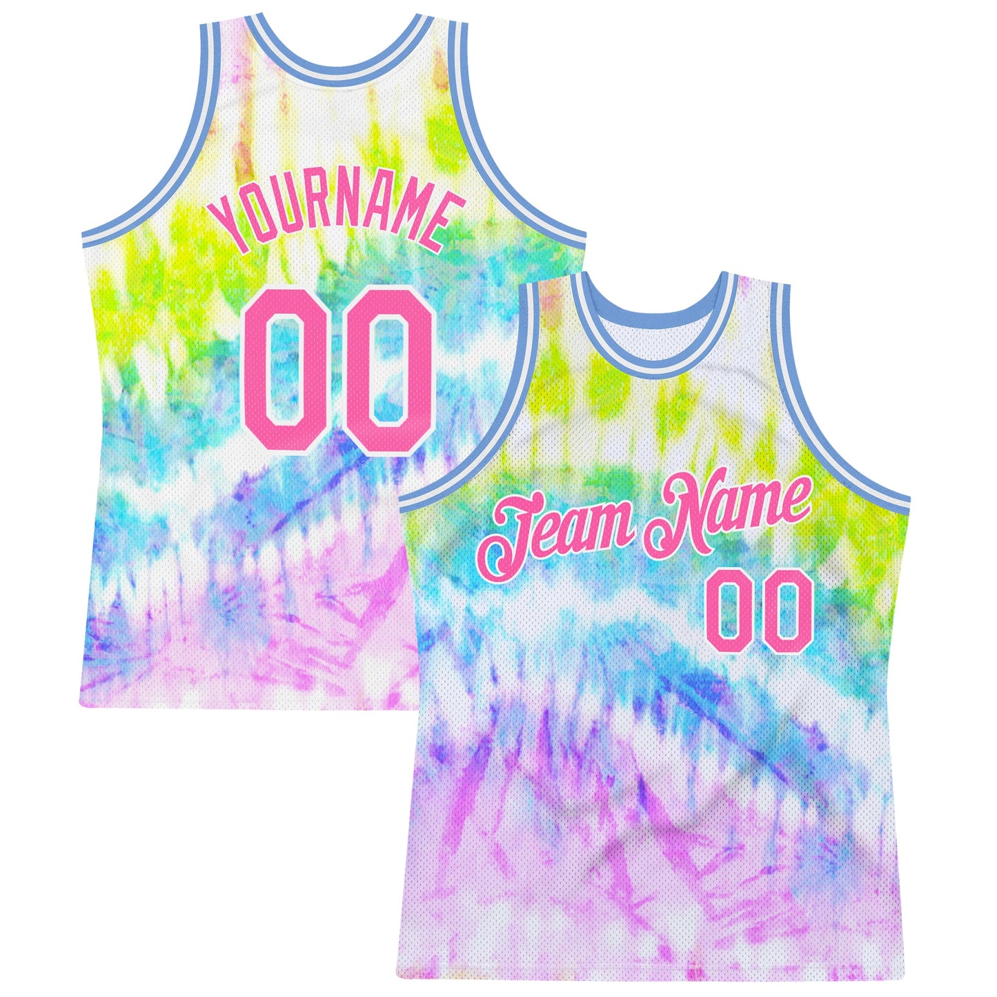Custom Tie Dye Pink-White 3D Authentic Basketball Jersey - Main View