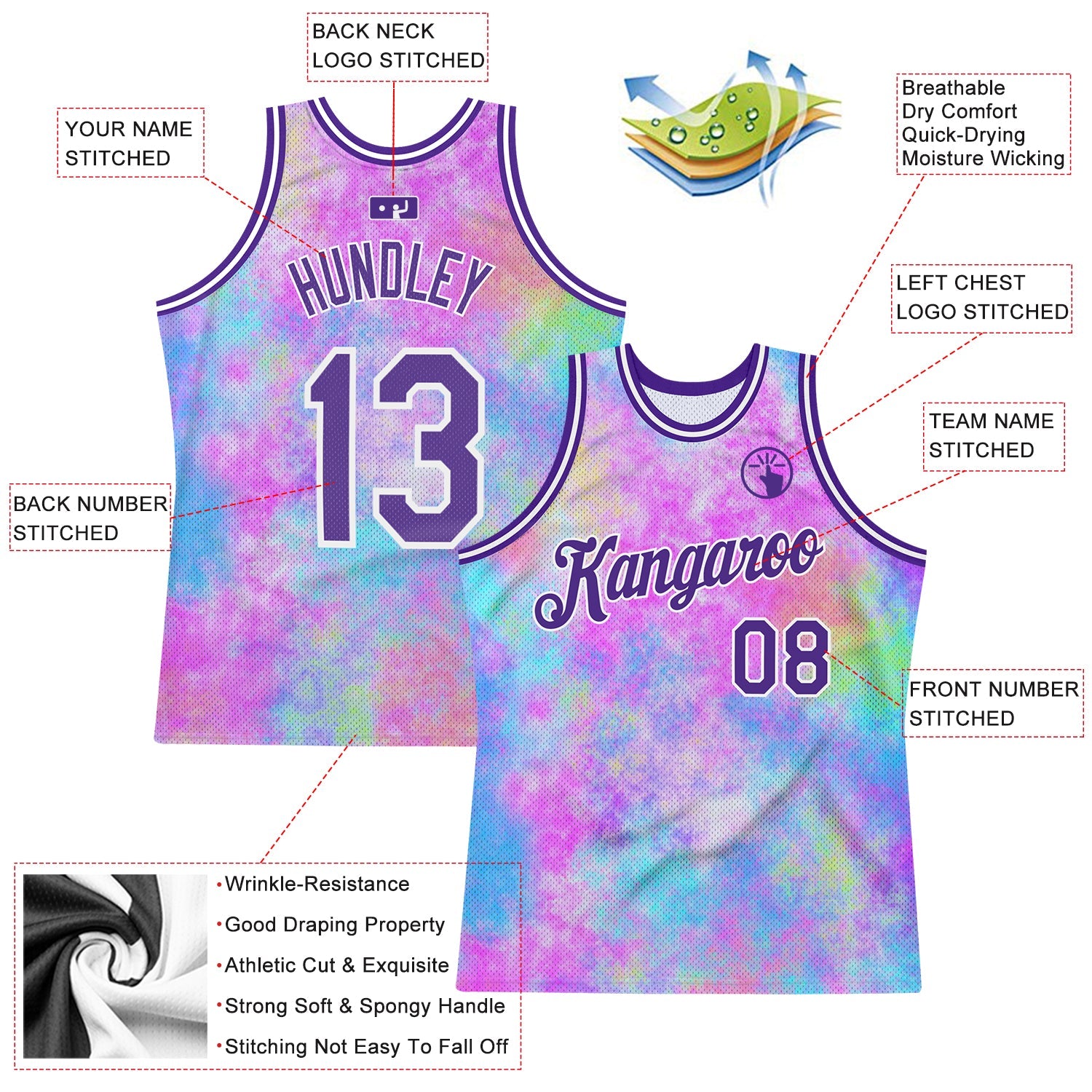 Custom Tie Dye Purple-White 3D Watercolor Gradient Authentic Basketball Jersey view 2