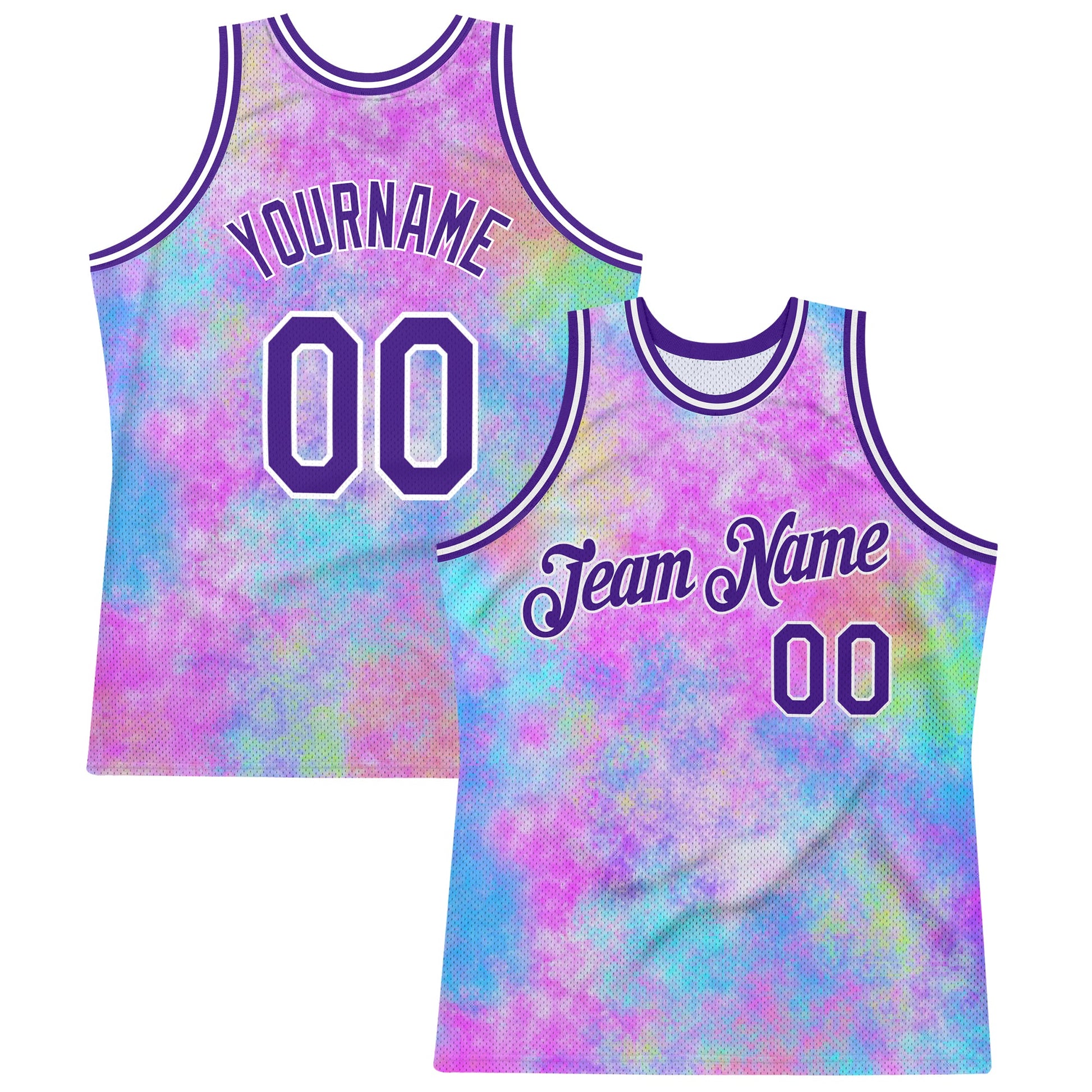 Custom Tie Dye Purple-White 3D Watercolor Gradient Authentic Basketball Jersey - Main View
