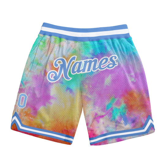 Custom Tie Dye Light Blue-White 3D Authentic Basketball Shorts - Main View