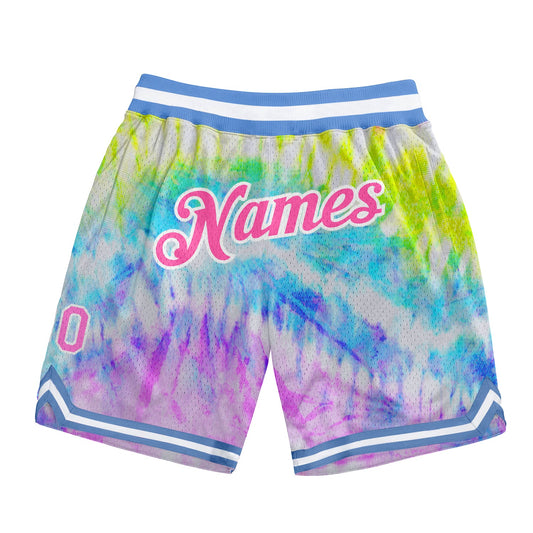 Custom Tie Dye Pink-White 3D Authentic Basketball Shorts - Main View