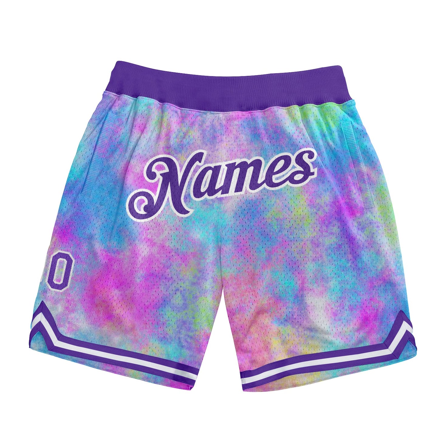 Custom Tie Dye Purple-White 3D Watercolor Gradient Authentic Basketball Shorts - Main View