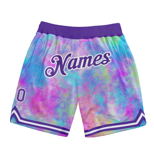 Custom Tie Dye Purple-White 3D Watercolor Gradient Authentic Basketball Shorts - Main View