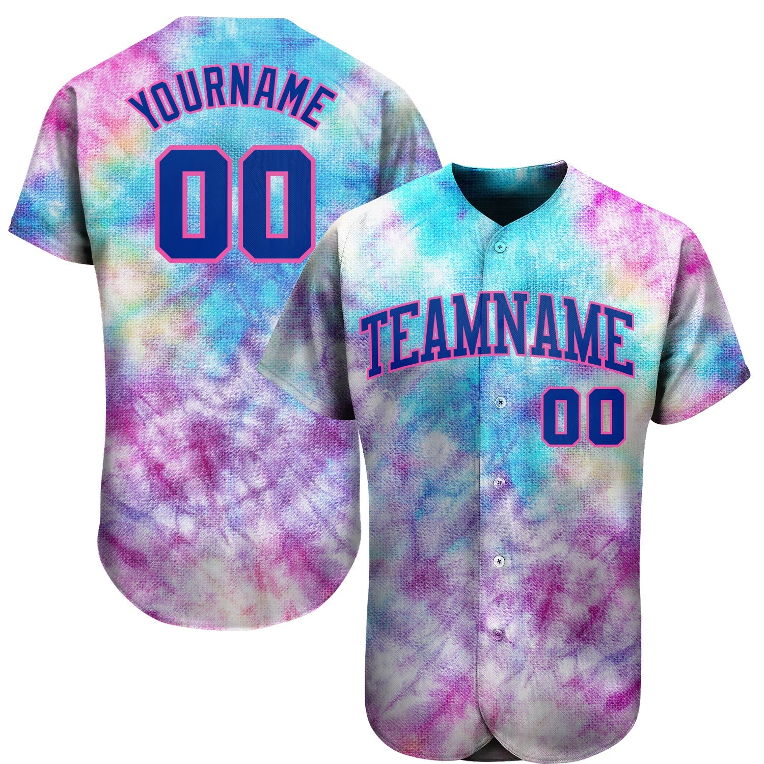 Custom Tie Dye Royal-Pink 3D Authentic Baseball Jersey - Main View