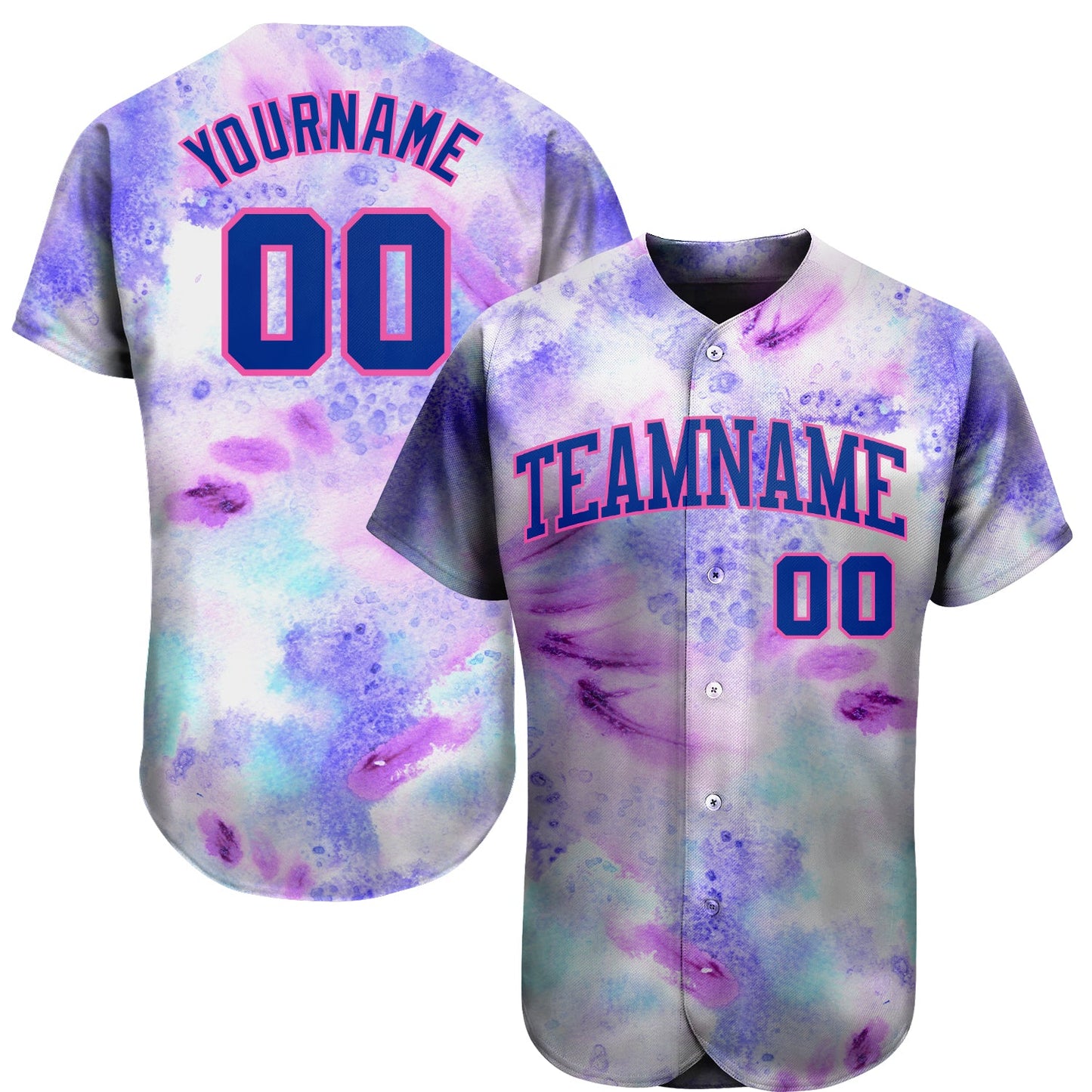 Custom Tie Dye Royal-Pink 3D Authentic Baseball Jersey - Main View