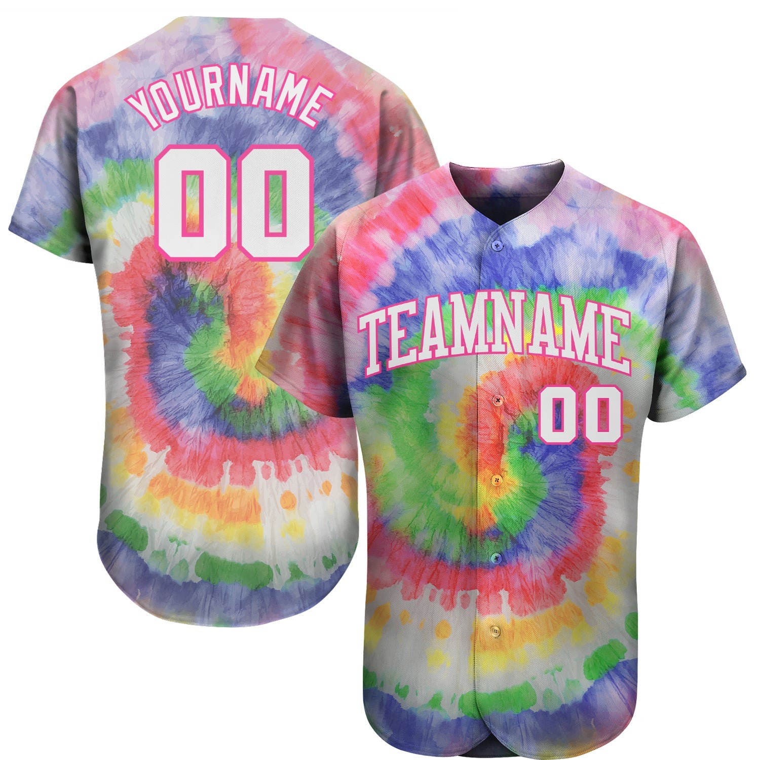 Custom Tie Dye White-Pink 3D Authentic Baseball Jersey - Main View