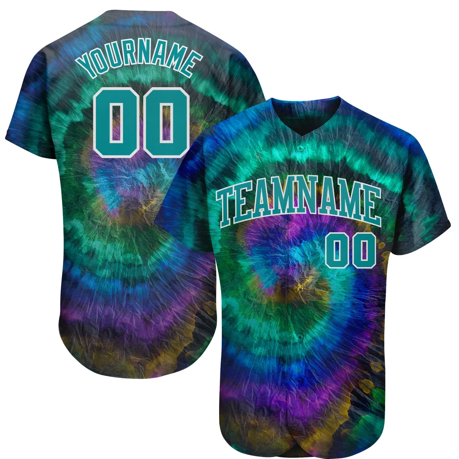 Custom Tie Dye Teal-White 3D Authentic Baseball Jersey - Main View