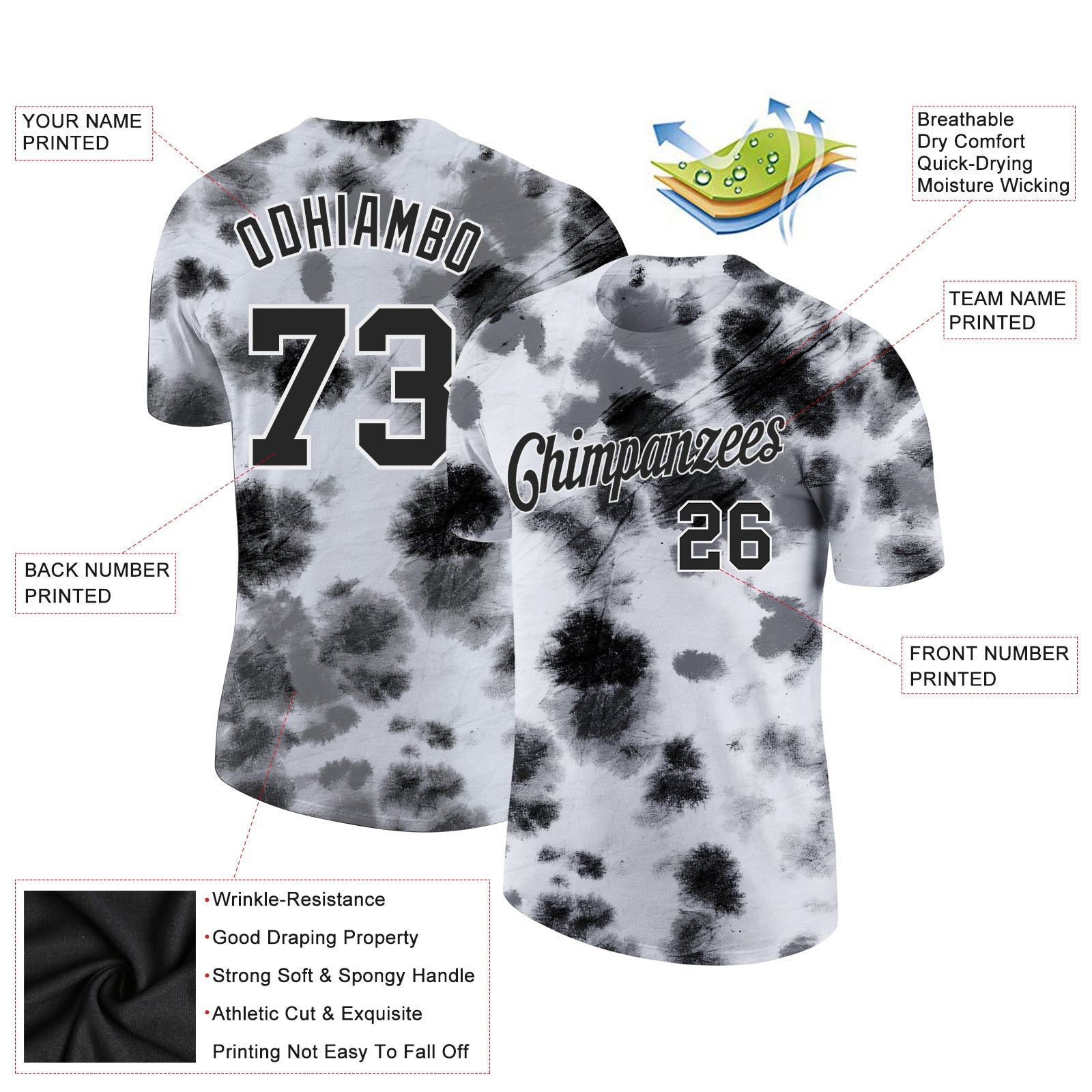 Custom Tie Dye Black-White 3D Steel Performance T-Shirt view 2