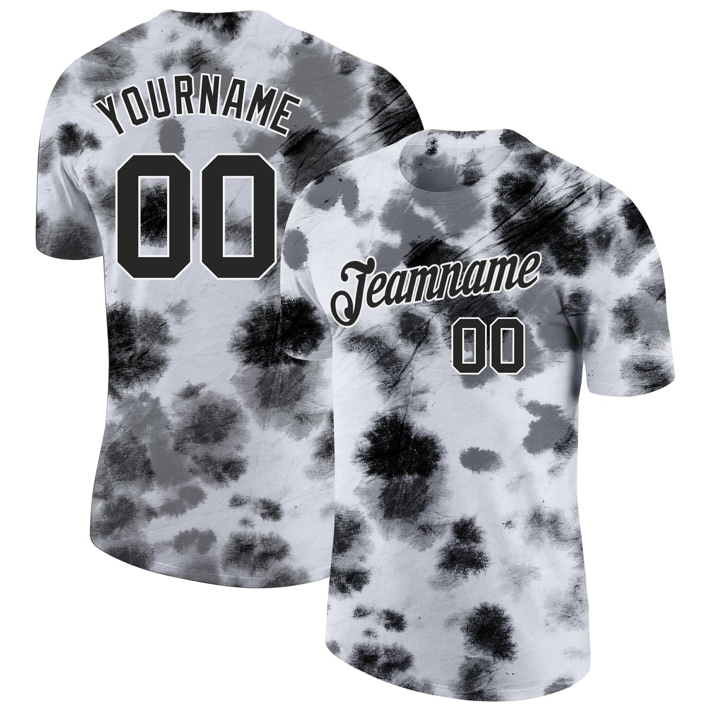 Custom Tie Dye Black-White 3D Steel Performance T-Shirt - Main View