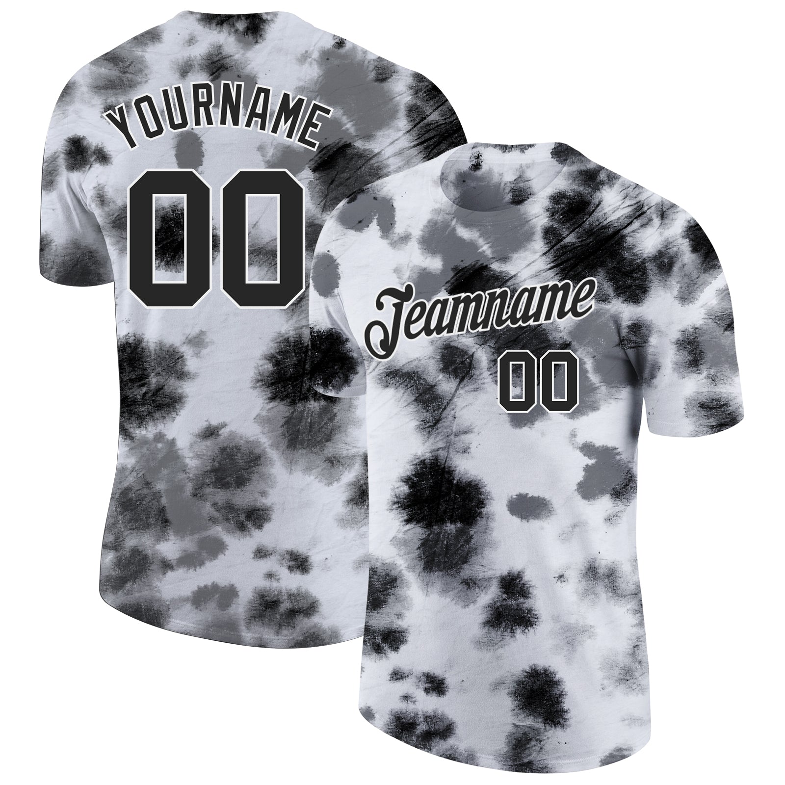 Custom Tie Dye Black-White 3D Steel Performance T-Shirt - Main View
