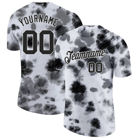 Custom Tie Dye Black-White 3D Steel Performance T-Shirt - Main View
