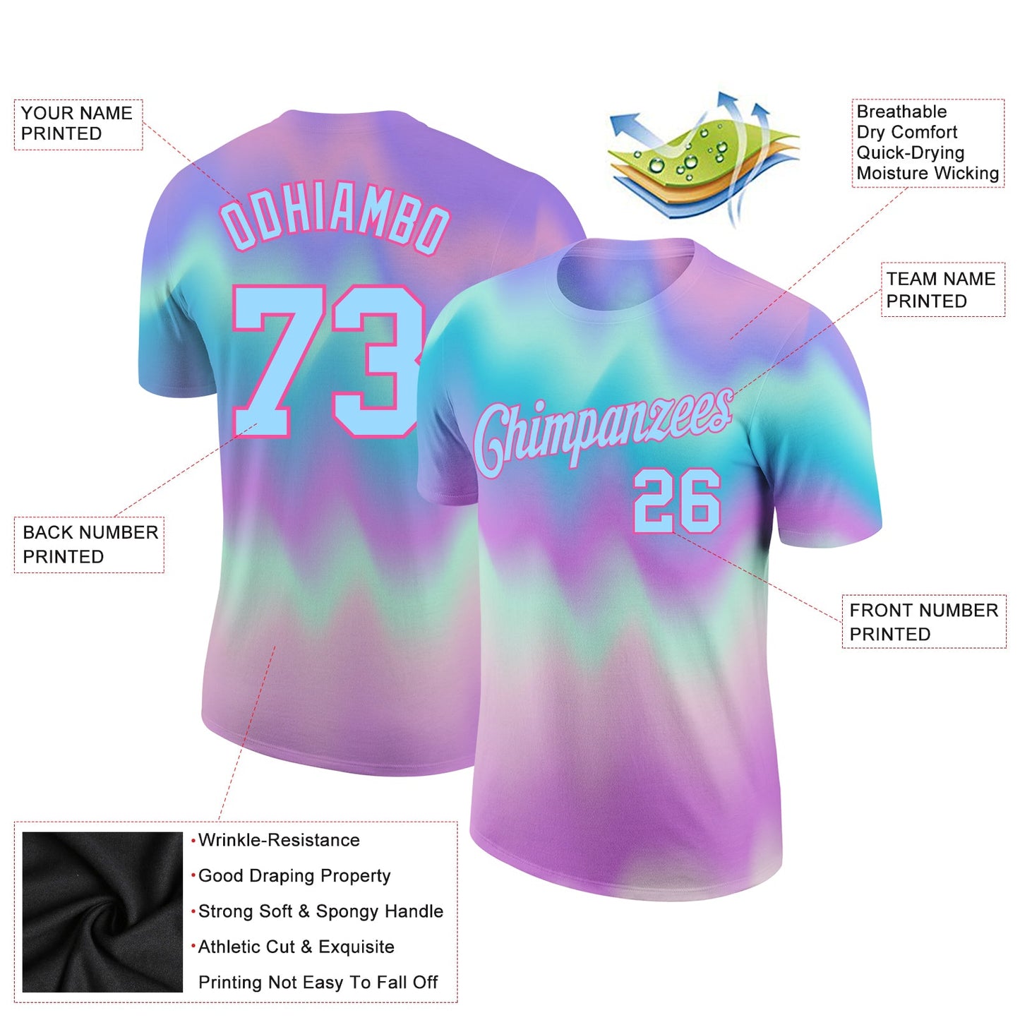 Custom Tie Dye Light Blue-Pink 3D Performance T-Shirt view 2