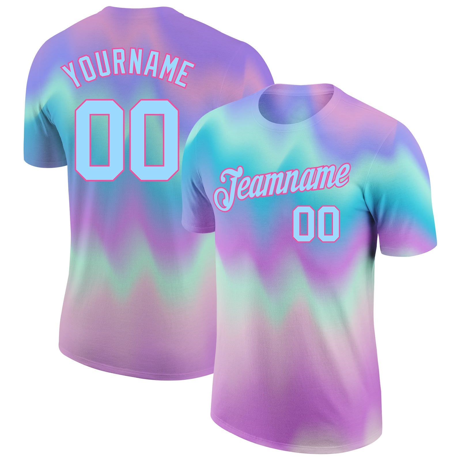 Custom Tie Dye Light Blue-Pink 3D Performance T-Shirt - Main View