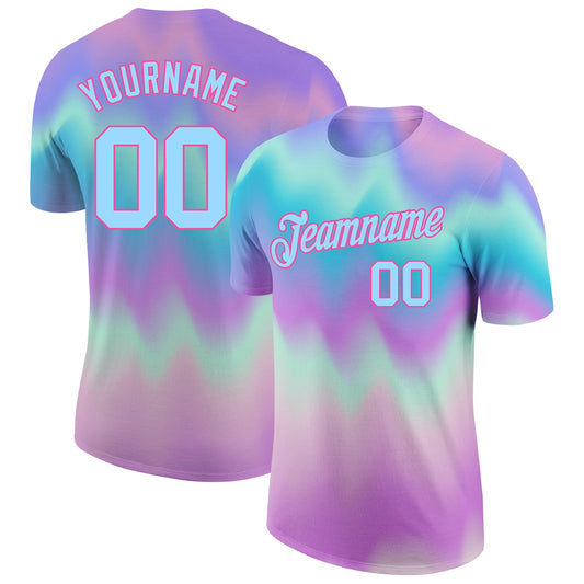 Custom Tie Dye Light Blue-Pink 3D Performance T-Shirt - Main View