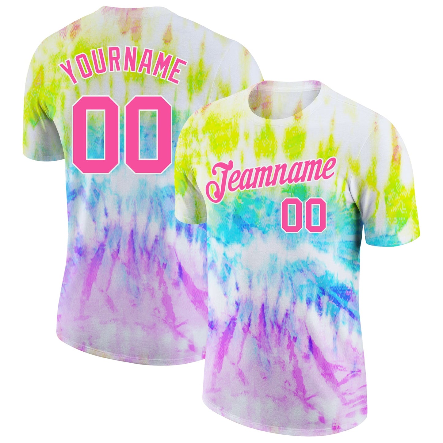 Custom Tie Dye Pink-White 3D Rainbow Performance T-Shirt - Main View