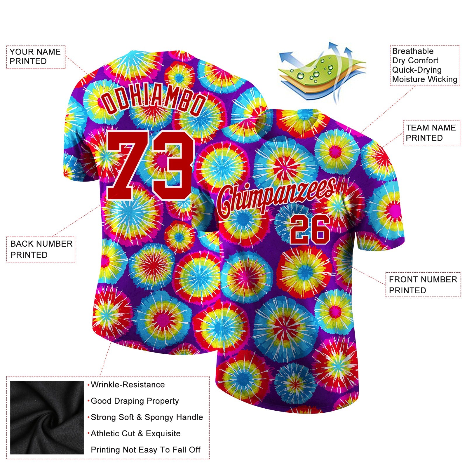 Custom Tie Dye Red-White 3D Performance T-Shirt view 2