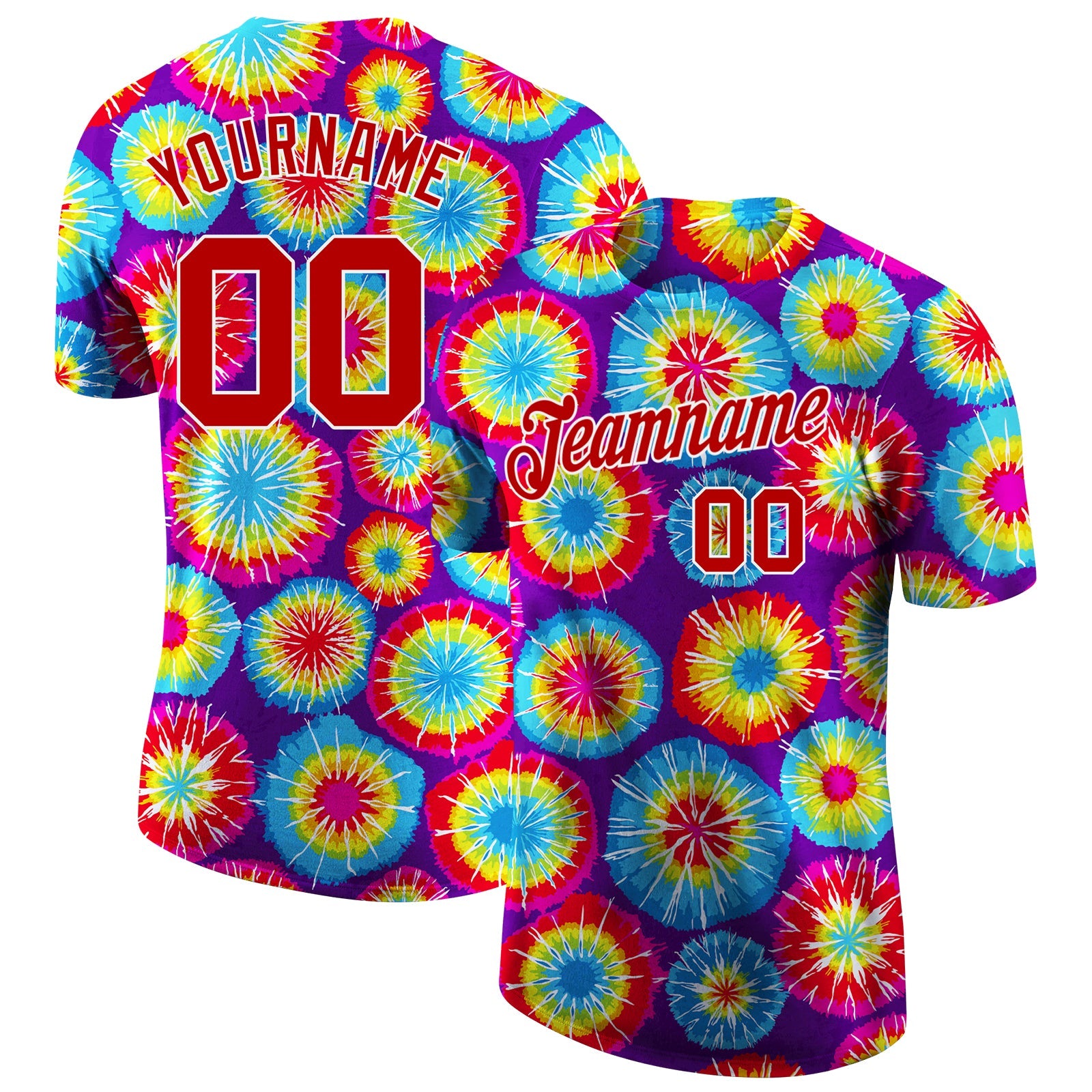 Custom Tie Dye Red-White 3D Performance T-Shirt - Main View
