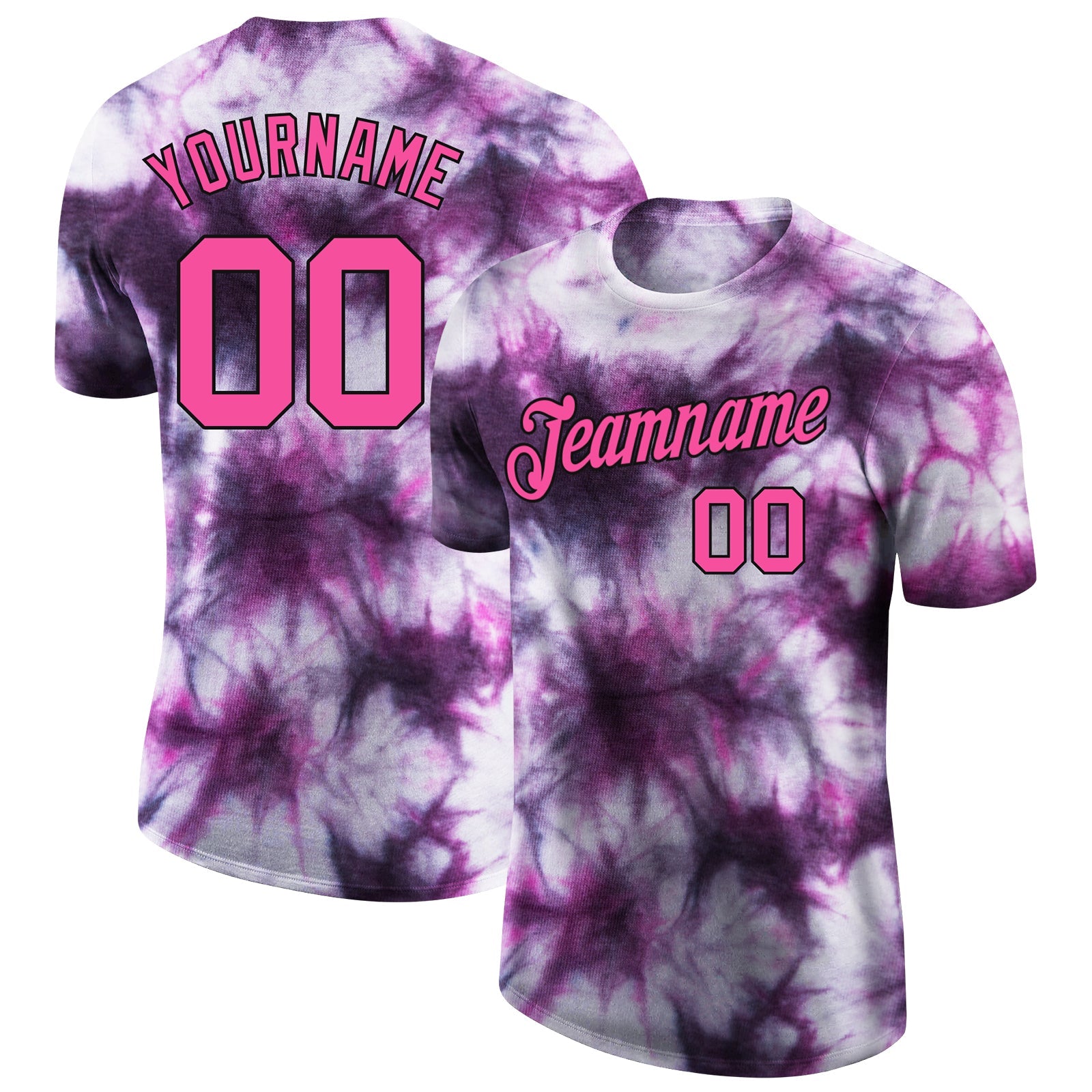 Custom Tie Dye Pink-Black 3D Performance T-Shirt - Main View