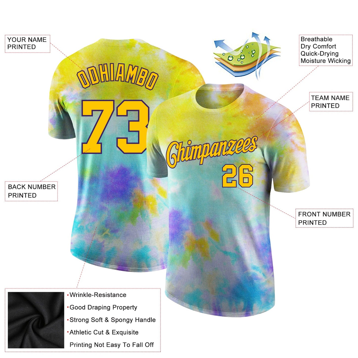 Custom Tie Dye Gold-Purple 3D Performance T-Shirt view 2