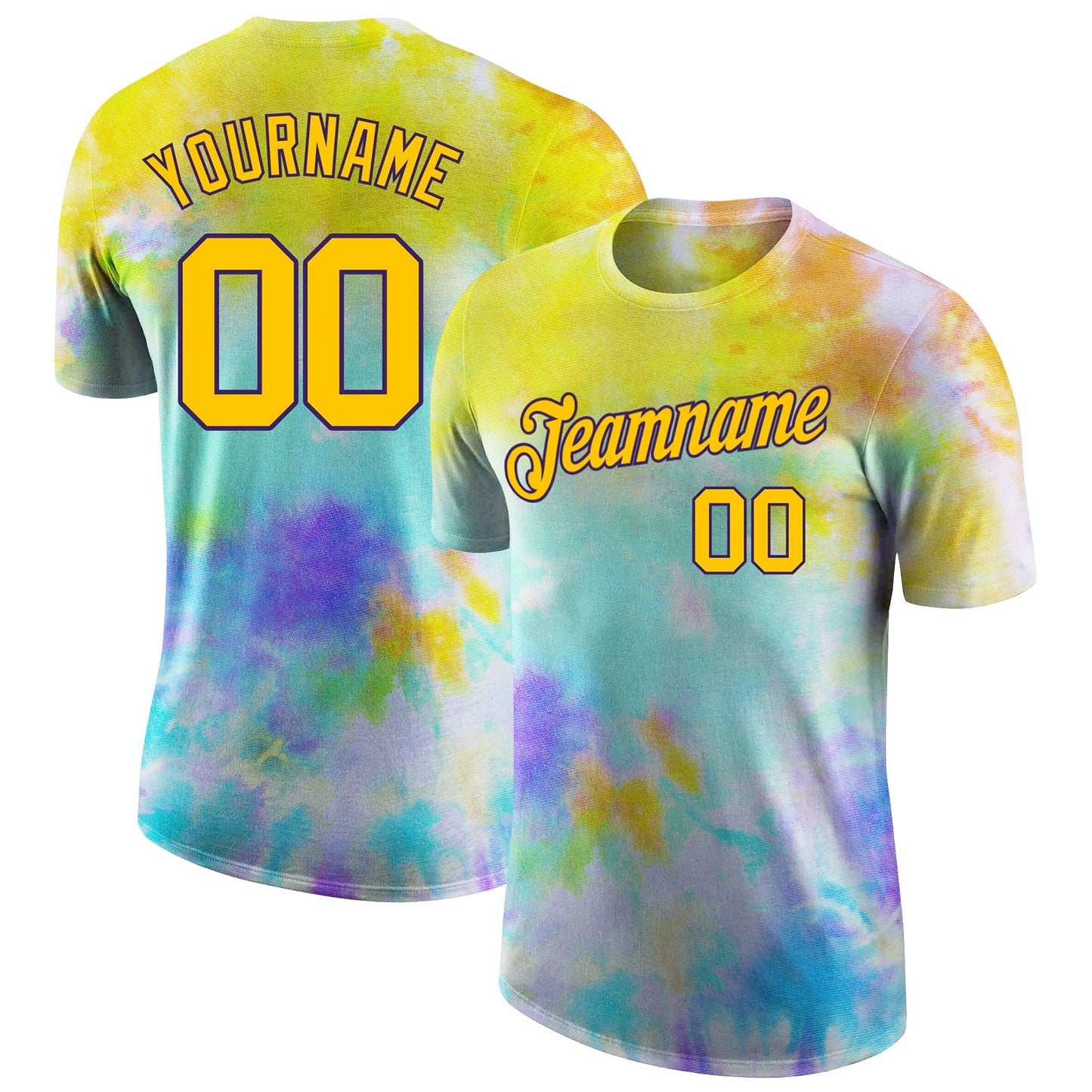 Custom Tie Dye Gold-Purple 3D Performance T-Shirt - Main View