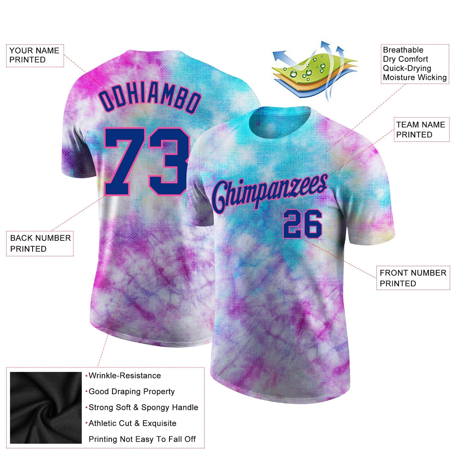 Custom Tie Dye Royal-Pink 3D Performance T-Shirt view 2