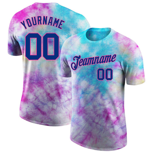Custom Tie Dye Royal-Pink 3D Performance T-Shirt - Main View