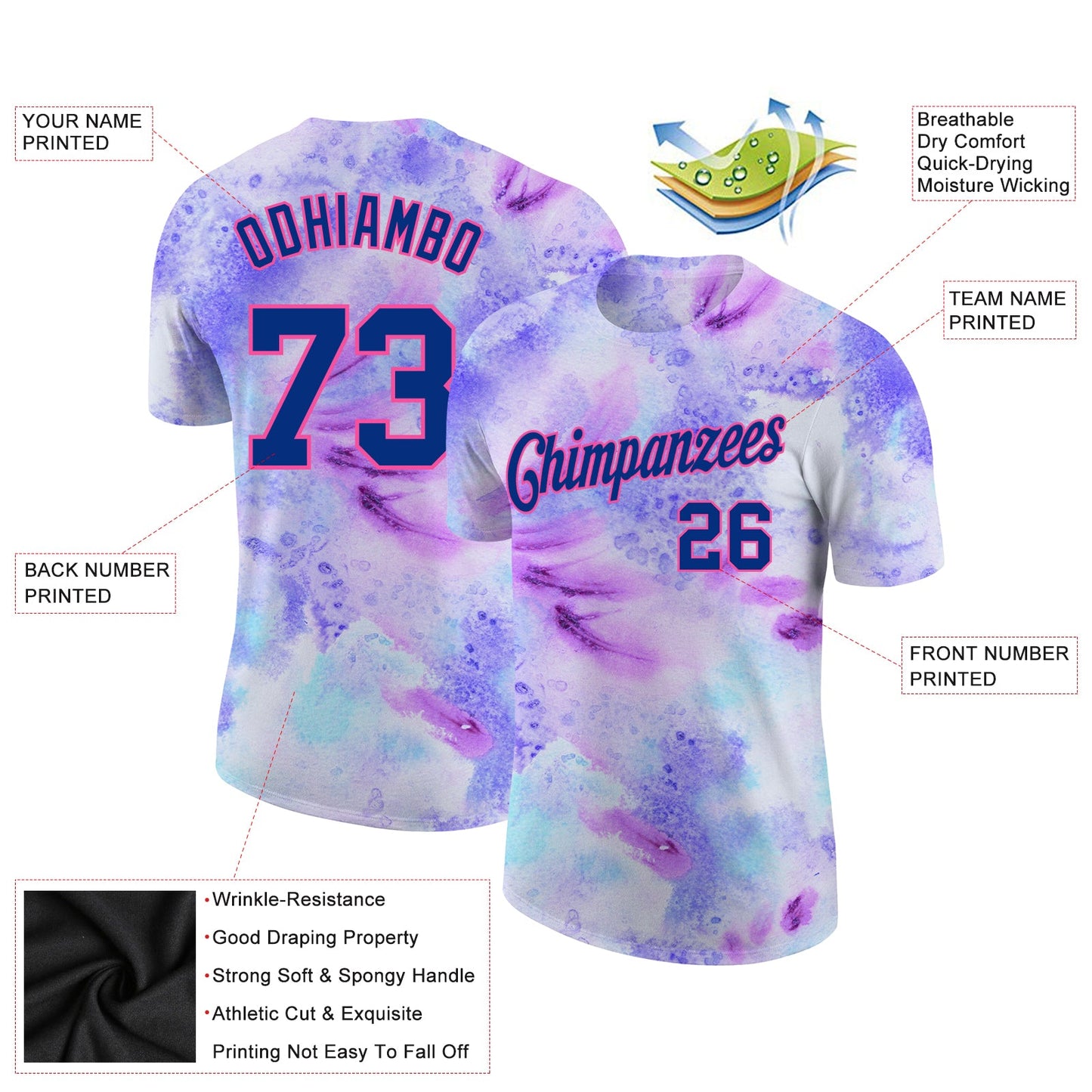 Custom Tie Dye Royal-Pink 3D Performance T-Shirt view 2