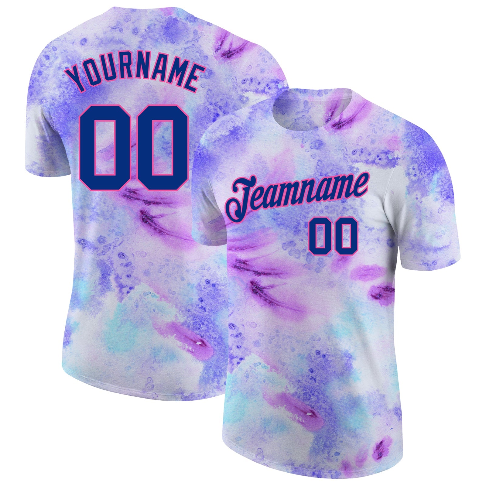 Custom Tie Dye Royal-Pink 3D Performance T-Shirt - Main View