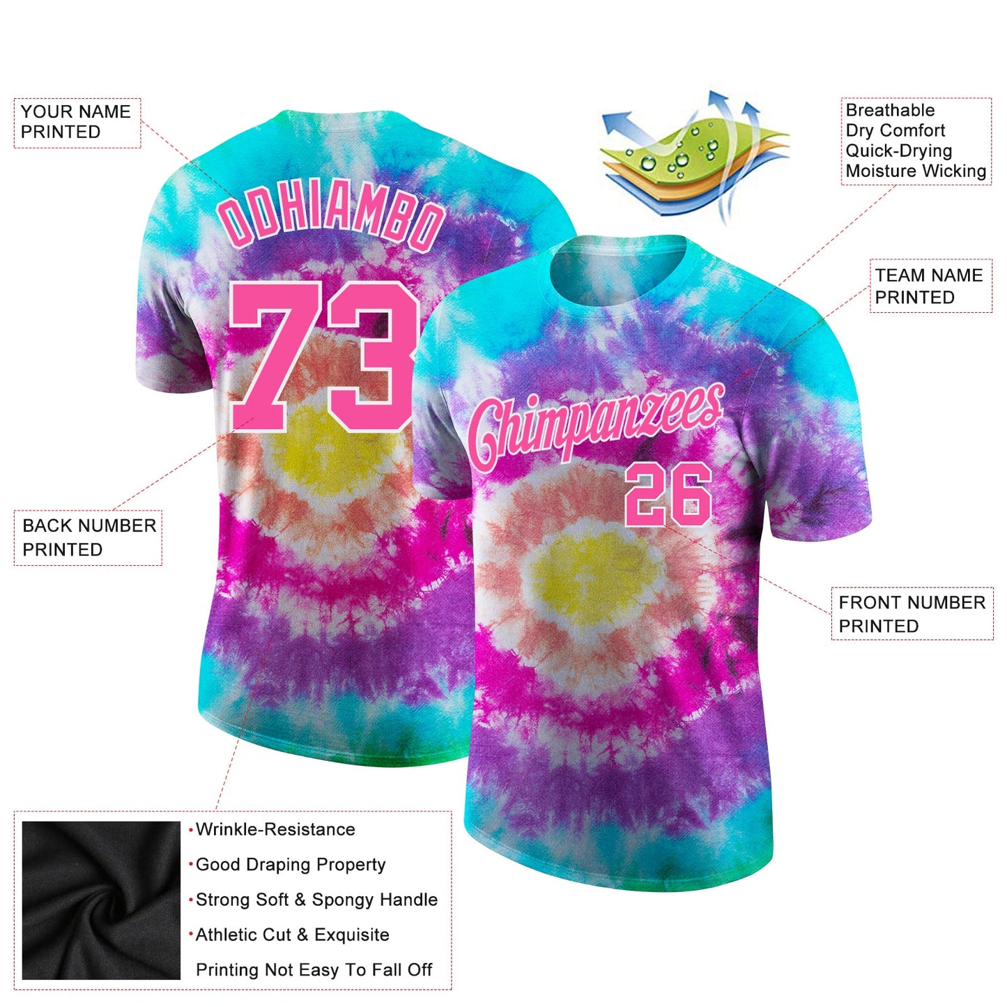 Custom Tie Dye Pink-White 3D Performance T-Shirt view 2