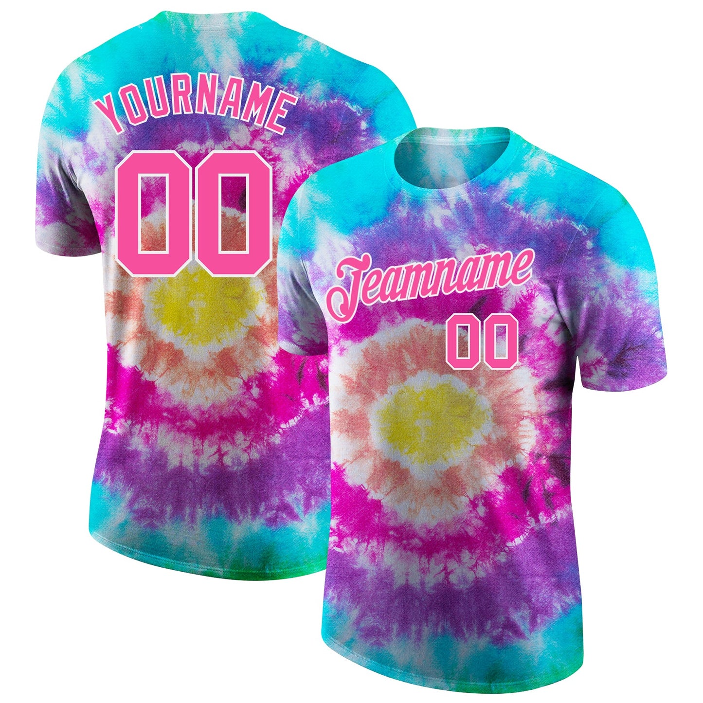 Custom Tie Dye Pink-White 3D Performance T-Shirt - Main View