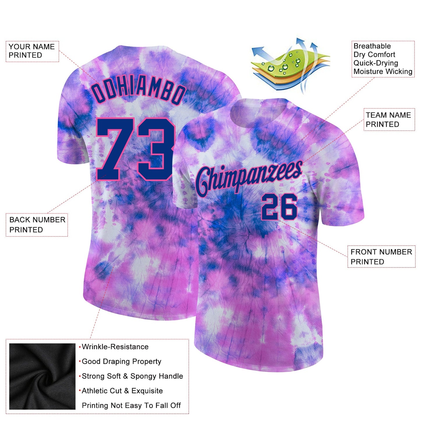 Custom Tie Dye Royal-Pink 3D Performance T-Shirt view 2