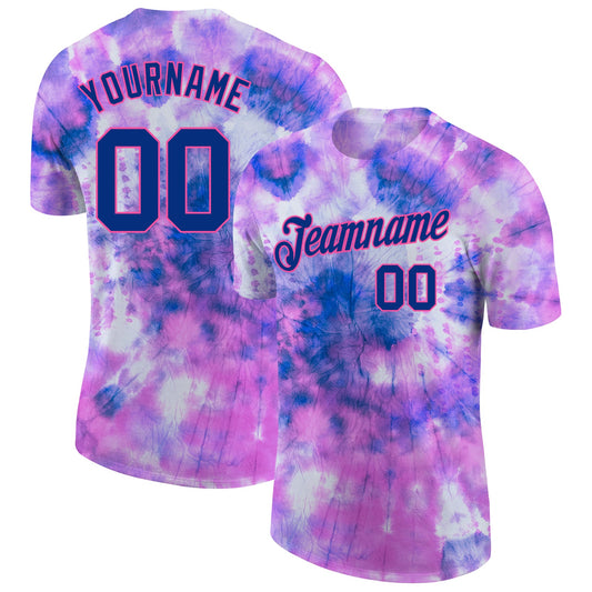 Custom Tie Dye Royal-Pink 3D Performance T-Shirt - Main View