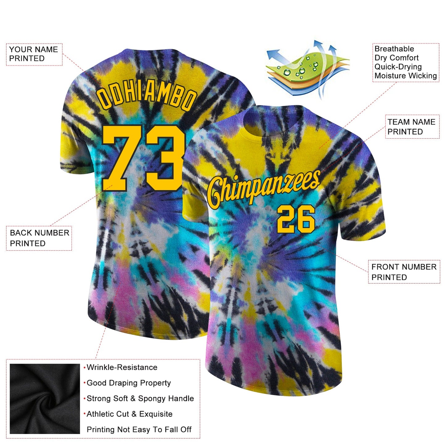 Custom Tie Dye Gold-Black 3D Performance T-Shirt view 2